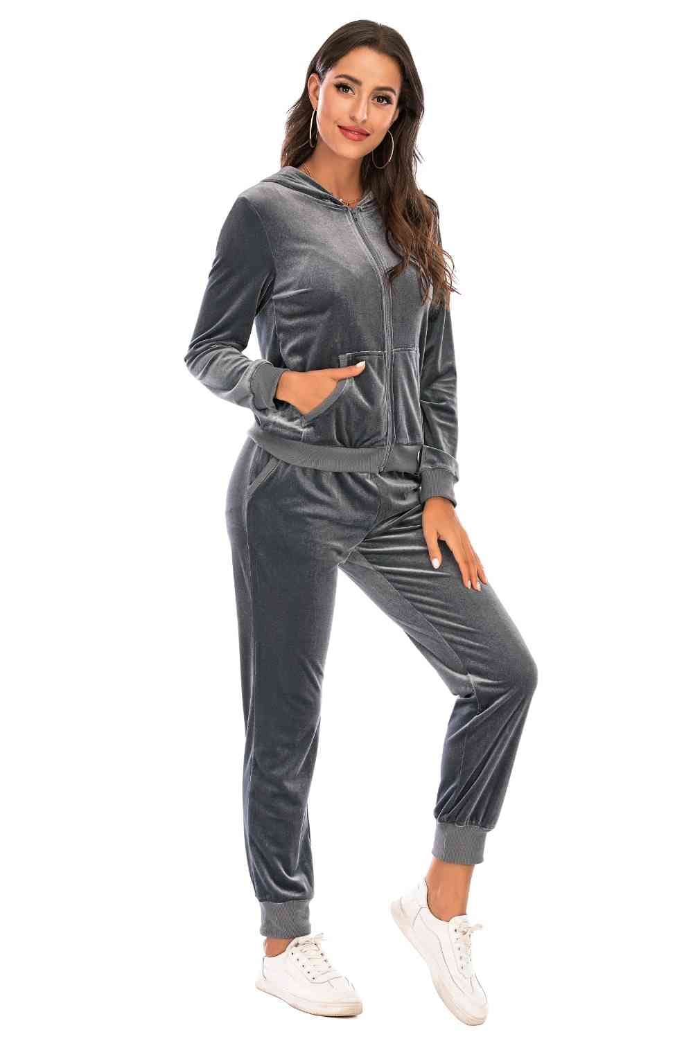 Zip-Up Hooded Jacket and Pants Set - Sydney So Sweet