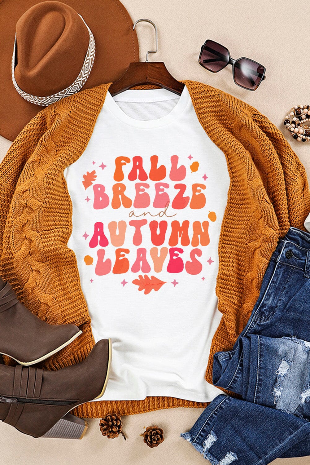 Autumn Breeze Beautiful Leaves Black Floral Pumpkin Patch Graphic Tee -  A2952BK