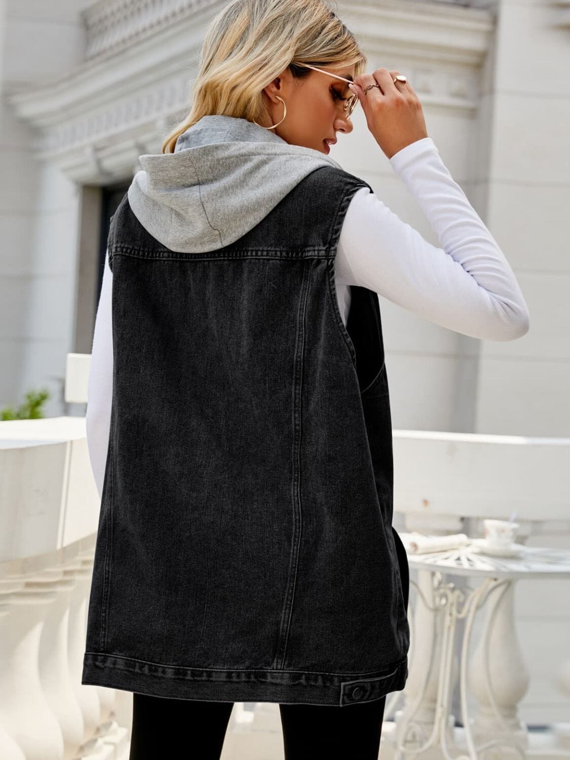 Drawstring Hooded Sleeveless Denim Top with Pockets - Sydney So Sweet