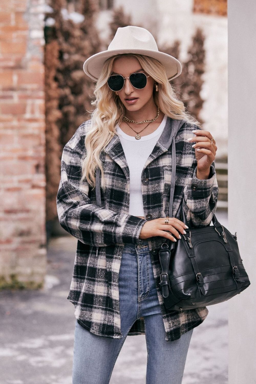 Plaid Dropped Shoulder Hooded Longline Jacket - Sydney So Sweet