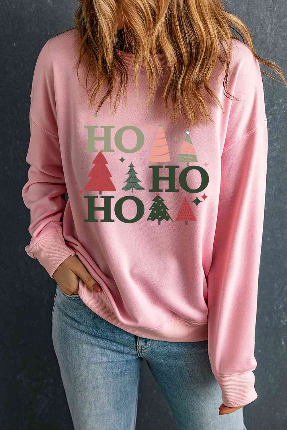 Christmas Tree Ho Ho Ho Graphic Dropped Shoulder Sweatshirt - Sydney So Sweet