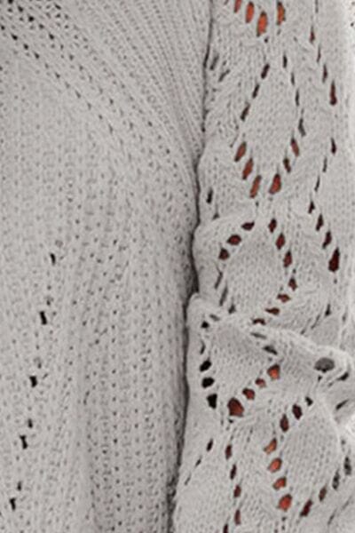 Openwork Round Neck Lantern Sleeve Sweater - Sydney So Sweet