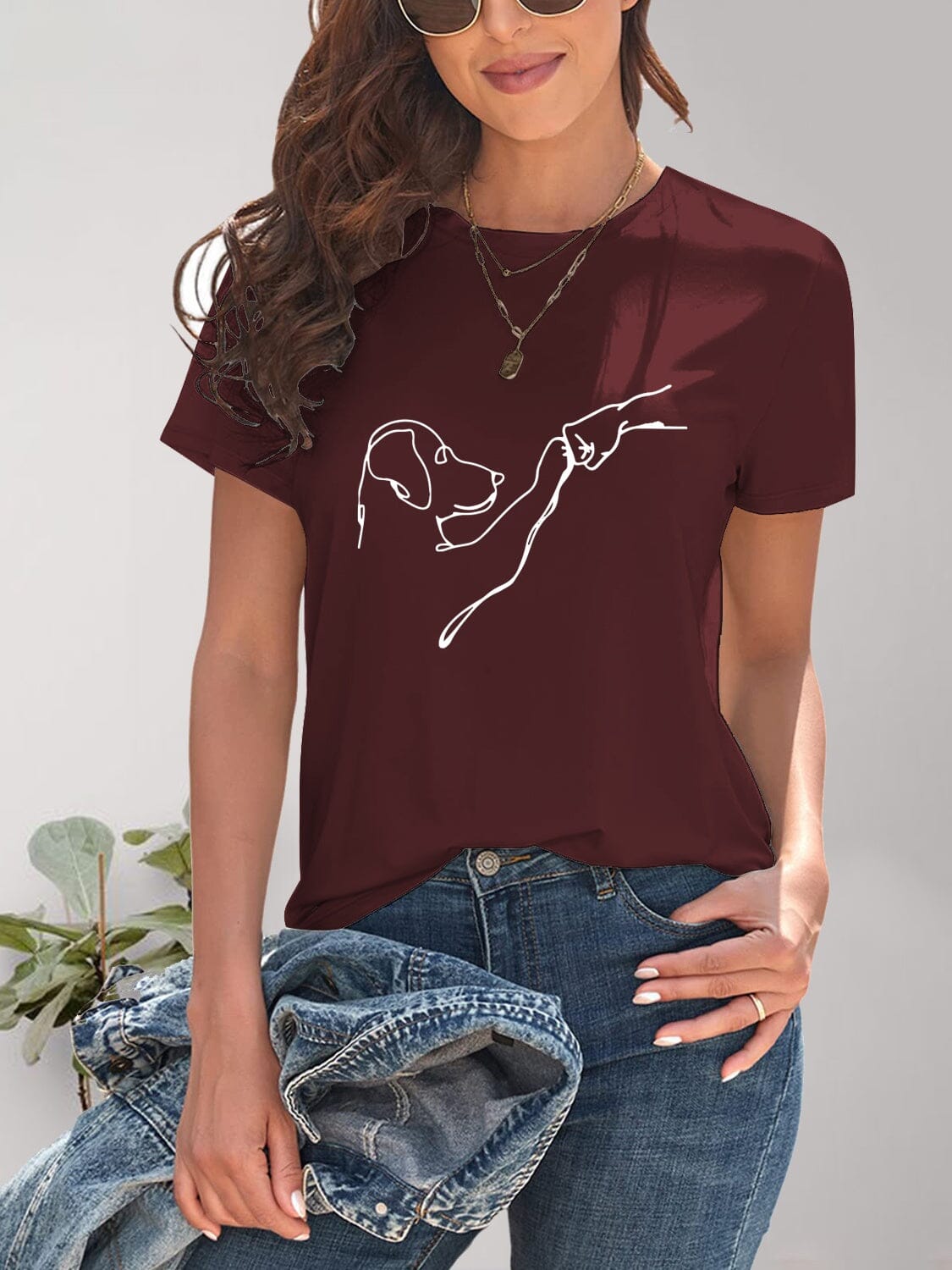 Dog Paw Bump Graphic Round Neck T-Shirt - Sydney So Sweet