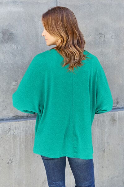 Double Take Full Size Round Neck Long Sleeve Top - Sydney So Sweet