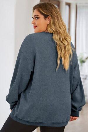 Plus Size Heart Ribbed Round Neck Sweatshirt - Sydney So Sweet