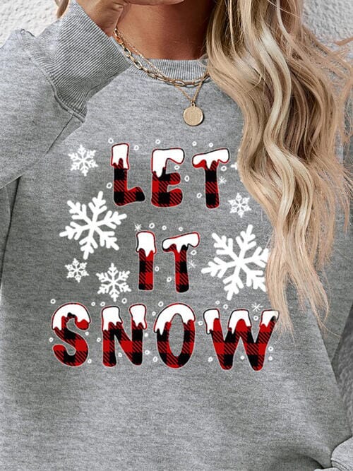 LET IT SNOW Round Neck Long Sleeve Sweatshirt - Sydney So Sweet