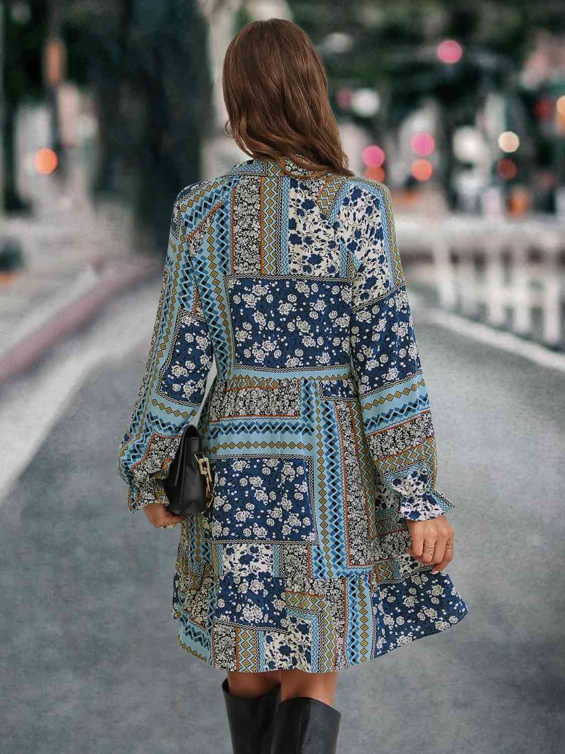 Printed Tie Front Flounce Sleeve Dress - Sydney So Sweet