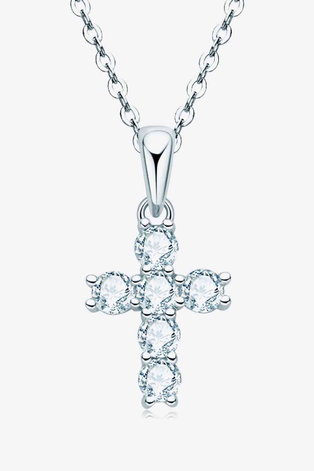 925 Sterling Silver Cross Moissanite Pendant Necklace - Sydney So Sweet