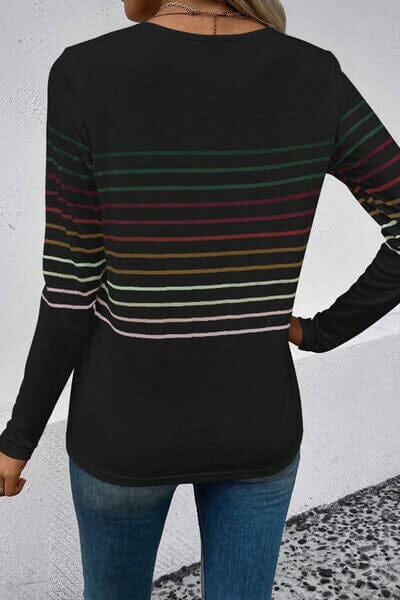 Striped Round Neck Long Sleeve Top - Sydney So Sweet