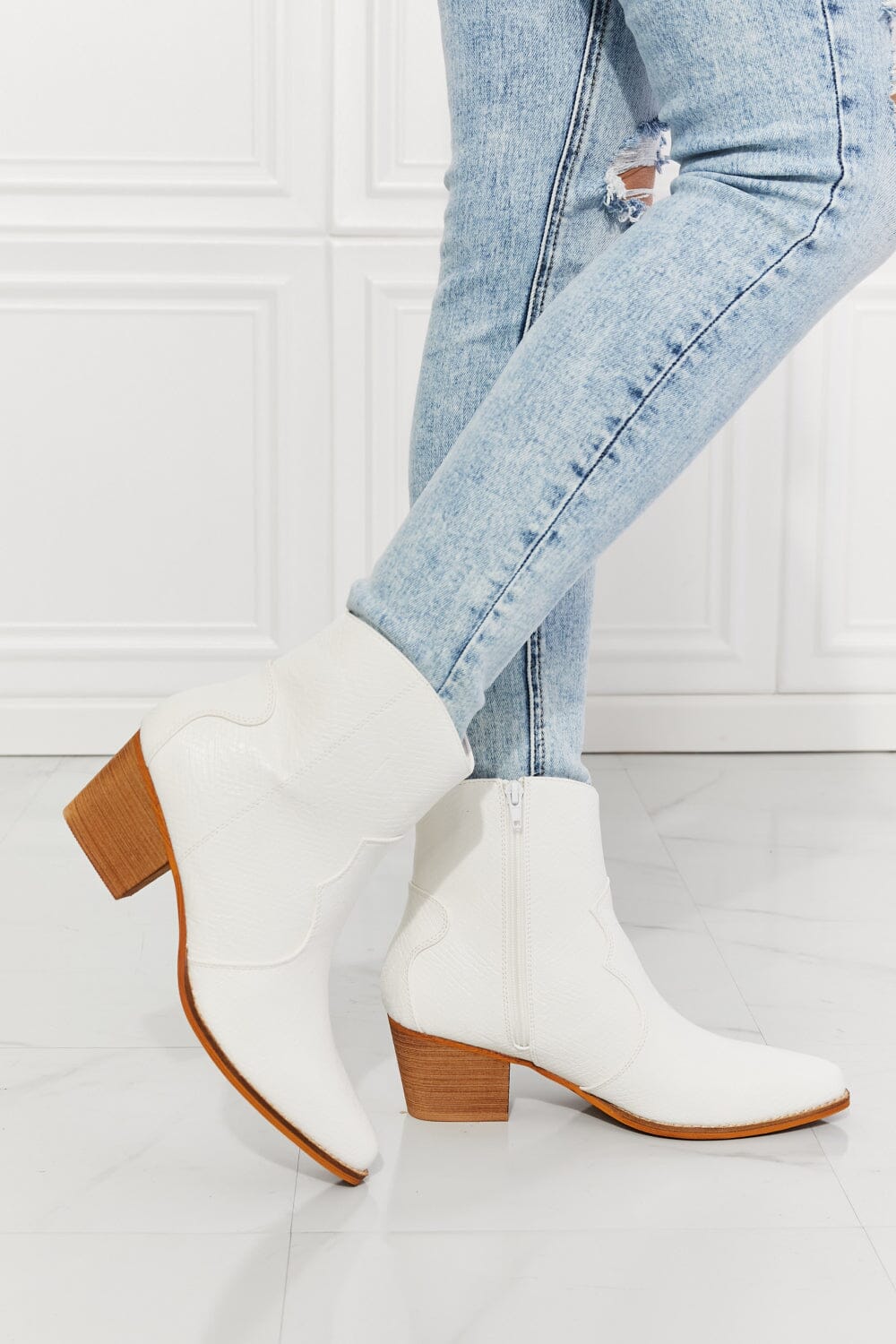 Watertower Town Faux Leather Western Ankle Boots in White - Sydney So Sweet