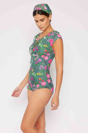 Bring Me Flowers V-Neck One Piece Womens Swimsuit In Sage - Sydney So Sweet