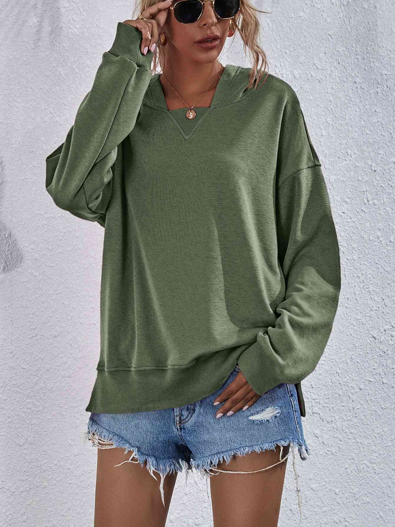 Dropped Shoulder Slit Hoodie - Sydney So Sweet