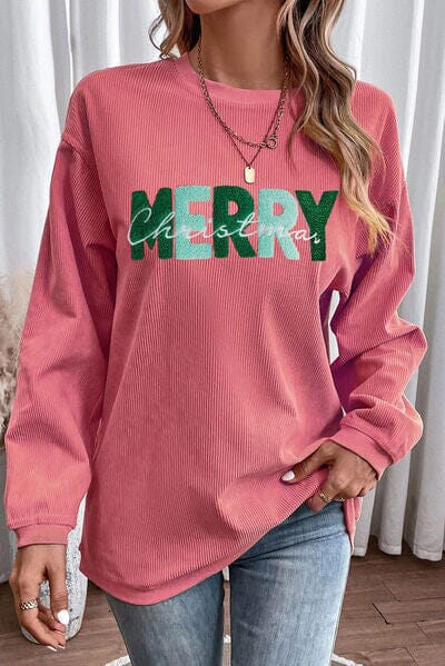 MERRY CHRISTMAS Pink Ribbed Sweatshirt - Sydney So Sweet