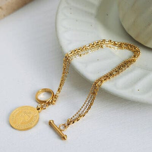 Coin Pendant Toggle clasp 18K Gold-Plated Bracelet - Sydney So Sweet