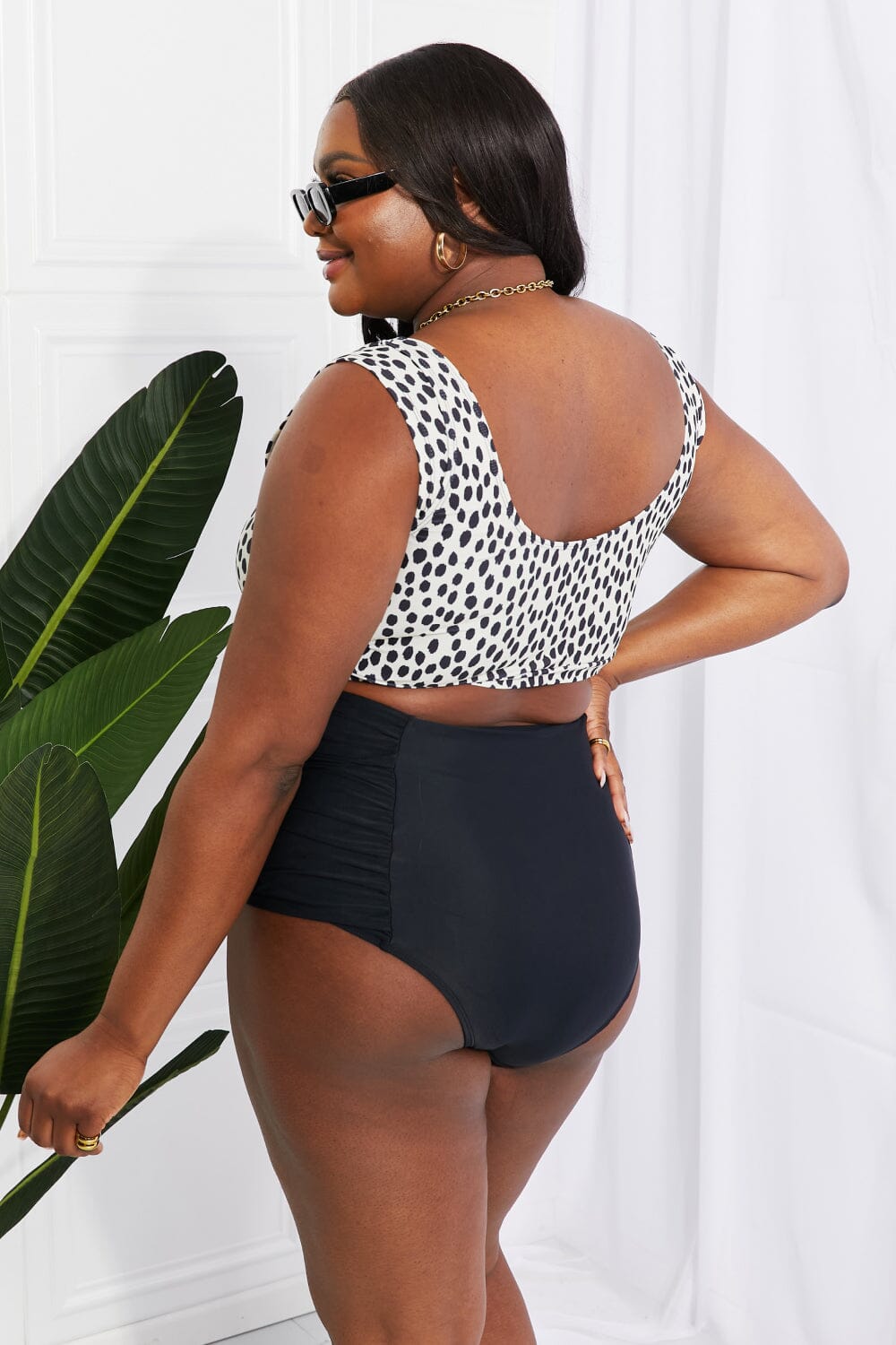 Marina West Swim Sanibel Crop Swim Top and Ruched Bottoms Set in Black - Sydney So Sweet