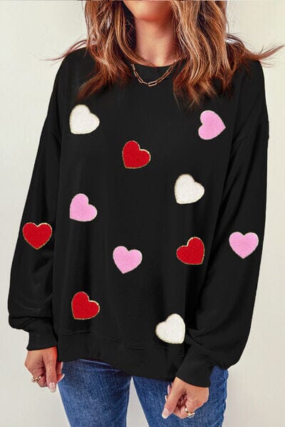 Heart Round Neck Dropped Shoulder Sweatshirt - Sydney So Sweet