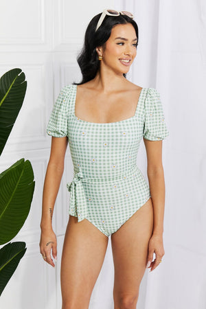 Marina West Swim Salty Air Puff Sleeve One-Piece in Sage - Sydney So Sweet