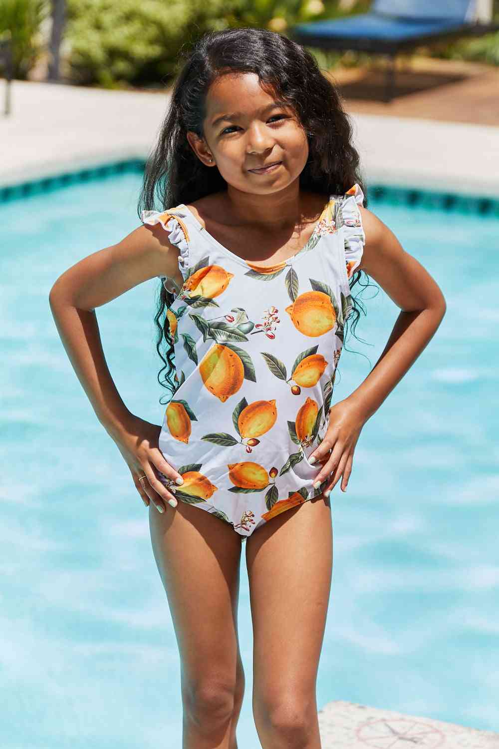 Float On Ruffled Girls One-Piece Swimsuit in Citrus Orange - Sydney So Sweet