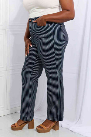 Judy Blue Cassidy Full Size High Waisted Tummy Control Striped Straight Jeans - Sydney So Sweet