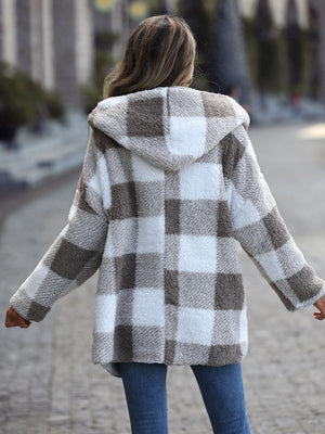 Plaid Open Front Hooded Coat - Sydney So Sweet