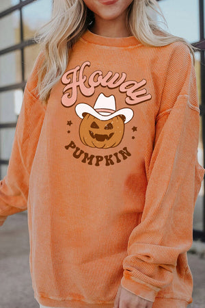 HOWDY Pumpkin Graphic Ribbed Sweatshirt - Sydney So Sweet