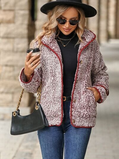 Fuzzy Pocketed Button Up Jacket - Sydney So Sweet