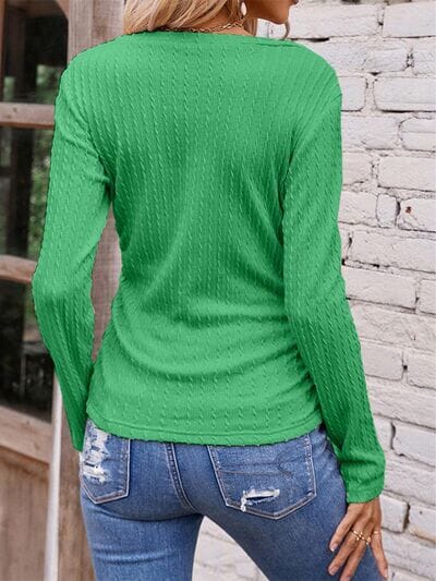 Textured Ruched V-Neck Long Sleeve Top - Sydney So Sweet