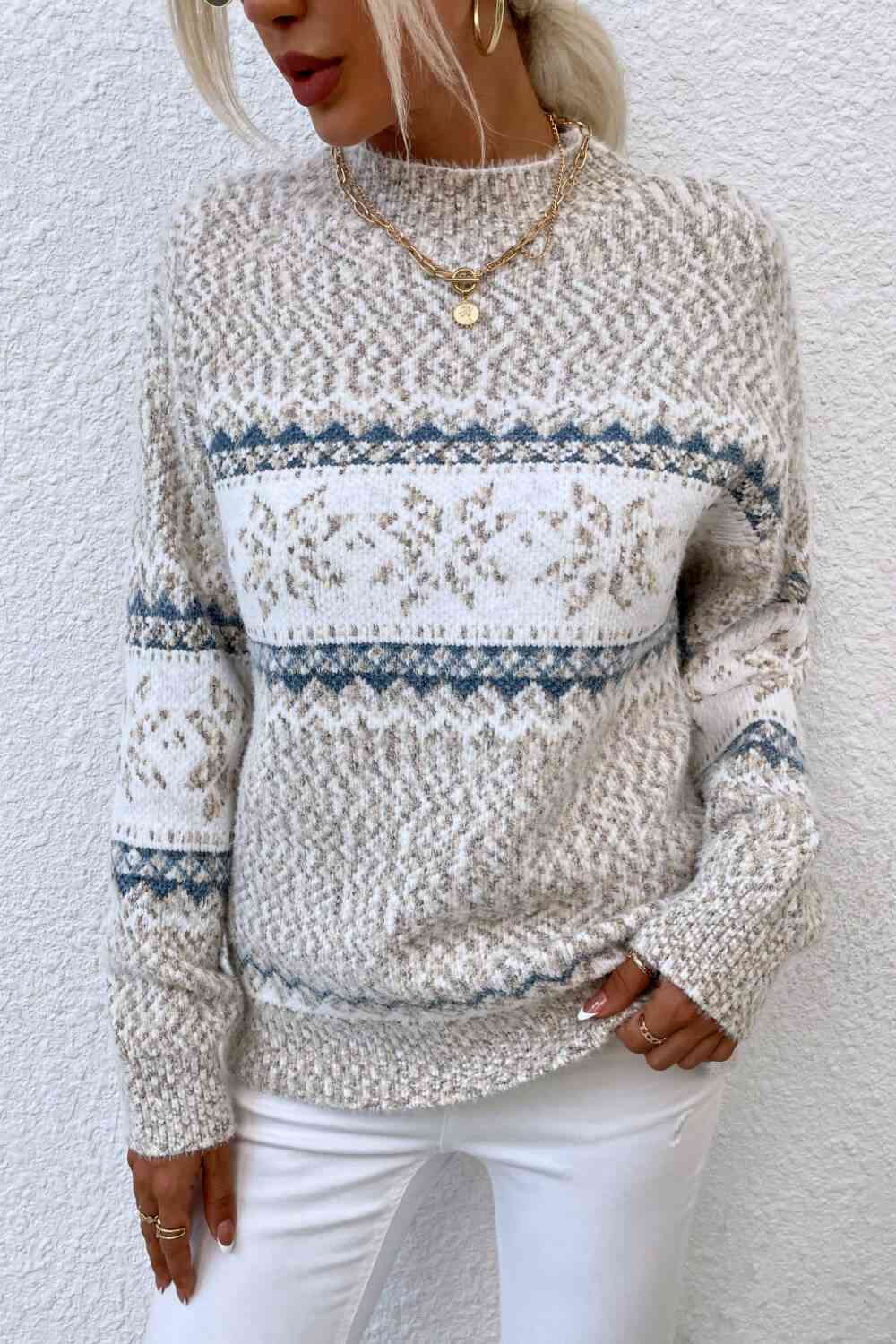 Snowflake Pattern Mock Neck Sweater - Sydney So Sweet