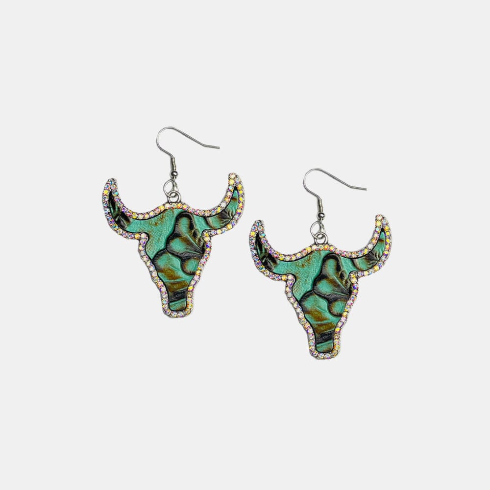 Rhinestone Trim Alloy Bull Earrings - Sydney So Sweet