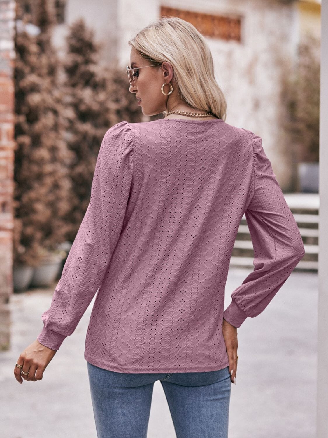 Eyelet Square Neck Puff Sleeve Blouse - Sydney So Sweet