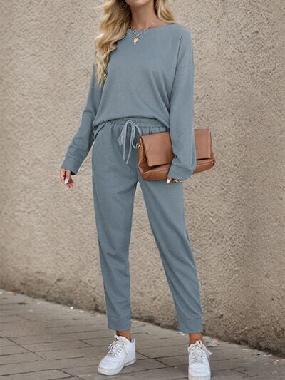 Round Neck Top and Drawstring Pants Set - Sydney So Sweet