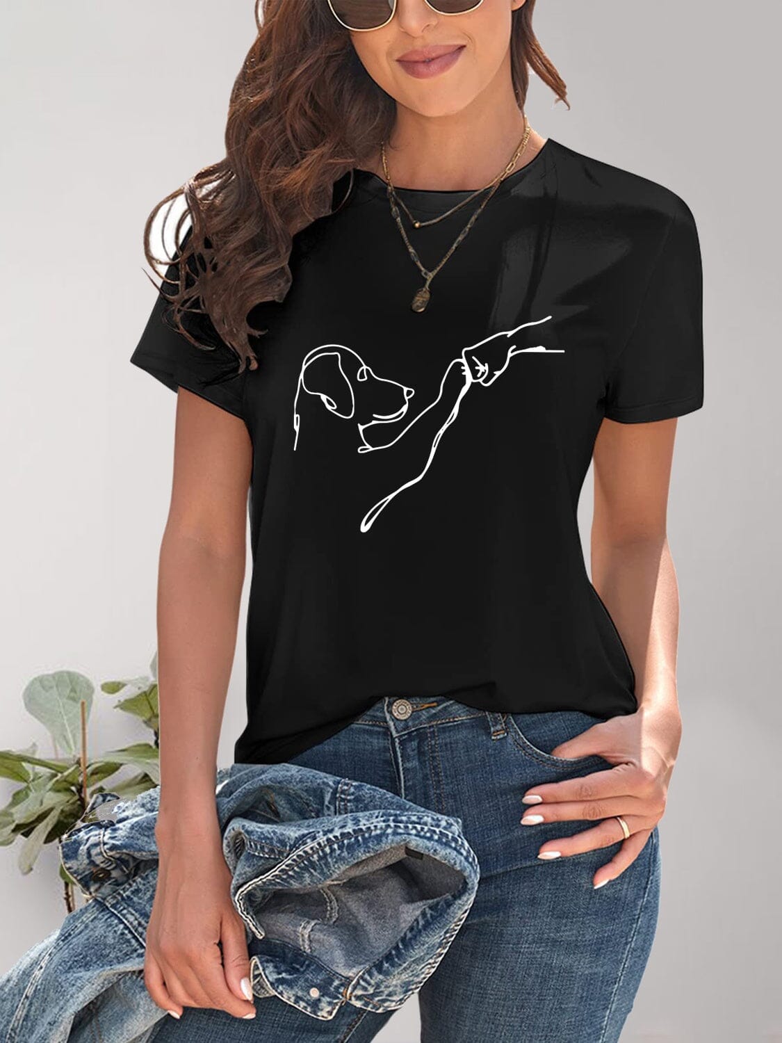 Dog Paw Bump Graphic Round Neck T-Shirt - Sydney So Sweet