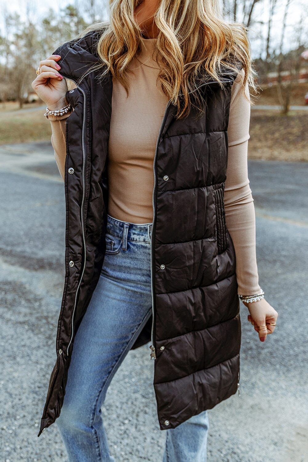 Longline Hooded Sleeveless Puffer Vest - Sydney So Sweet