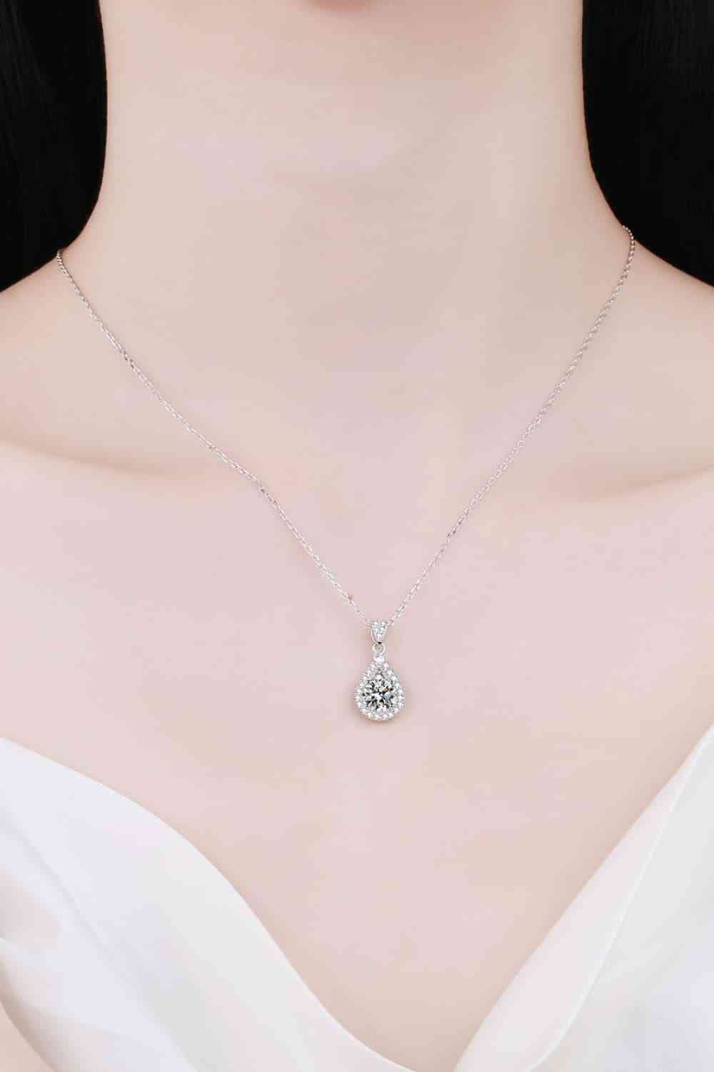 2 Carat Moissanite Teardrop Pendant 925 Sterling Silver Necklace - Sydney So Sweet