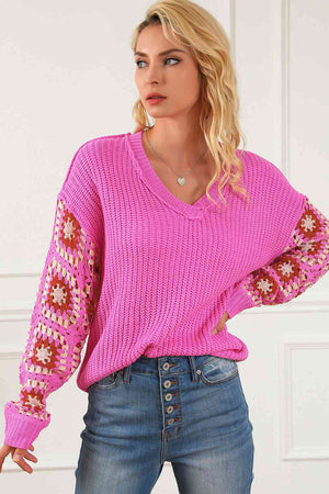 Exposed Seam V-Neck Drop Shoulder Sweater - Sydney So Sweet