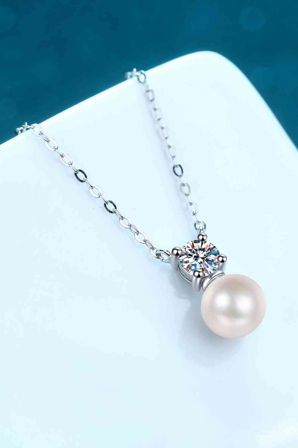 925 Sterling Silver Freshwater Pearl Moissanite Necklace - Sydney So Sweet