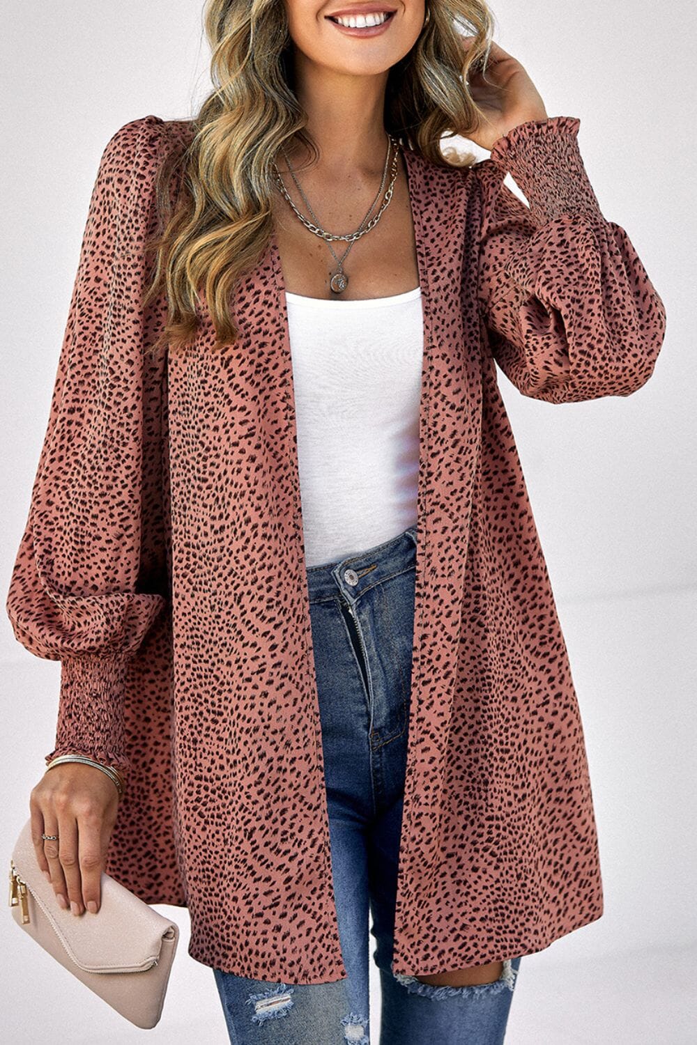 Leopard Print Balloon Sleeve Cardigan - Sydney So Sweet