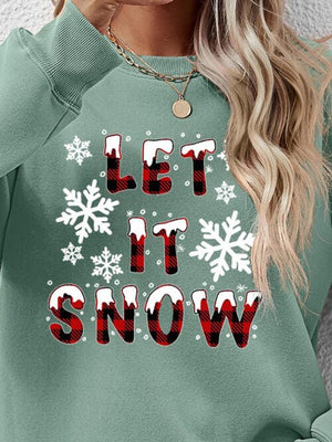 LET IT SNOW Round Neck Long Sleeve Sweatshirt - Sydney So Sweet