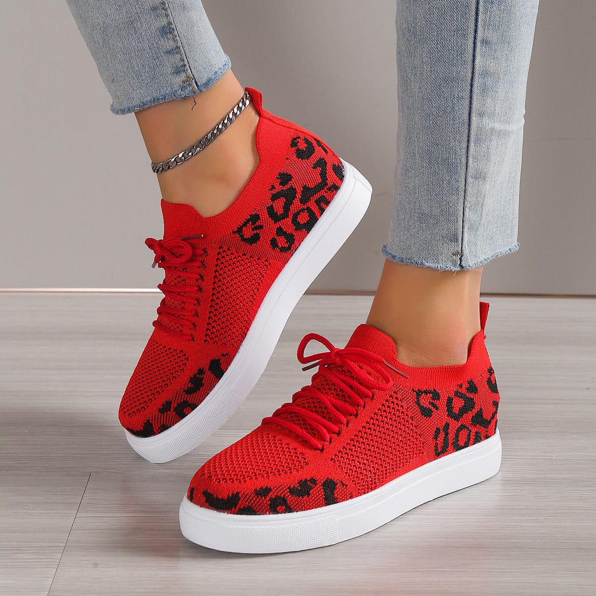 Lace-Up Leopard Flat Sneakers - Sydney So Sweet