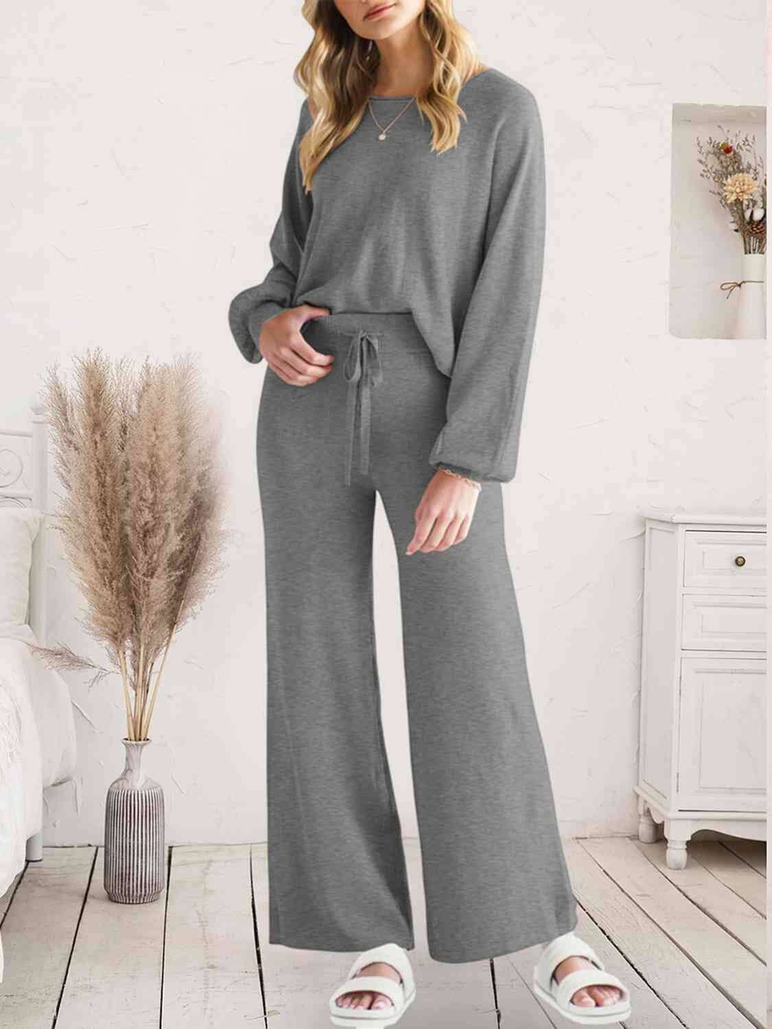 Long Sleeve Lounge Top and Drawstring Pants Set - Sydney So Sweet