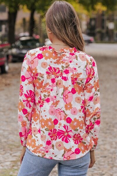 Floral V-Neck Frill Long Sleeve Blouse - Sydney So Sweet