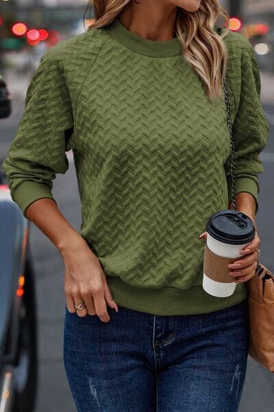 Texture Round Neck Long Sleeve Sweatshirt - Sydney So Sweet