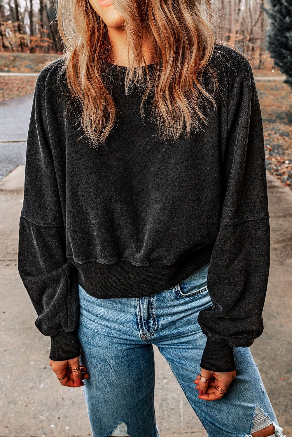 Round Neck Open Back Sweatshirt - Sydney So Sweet