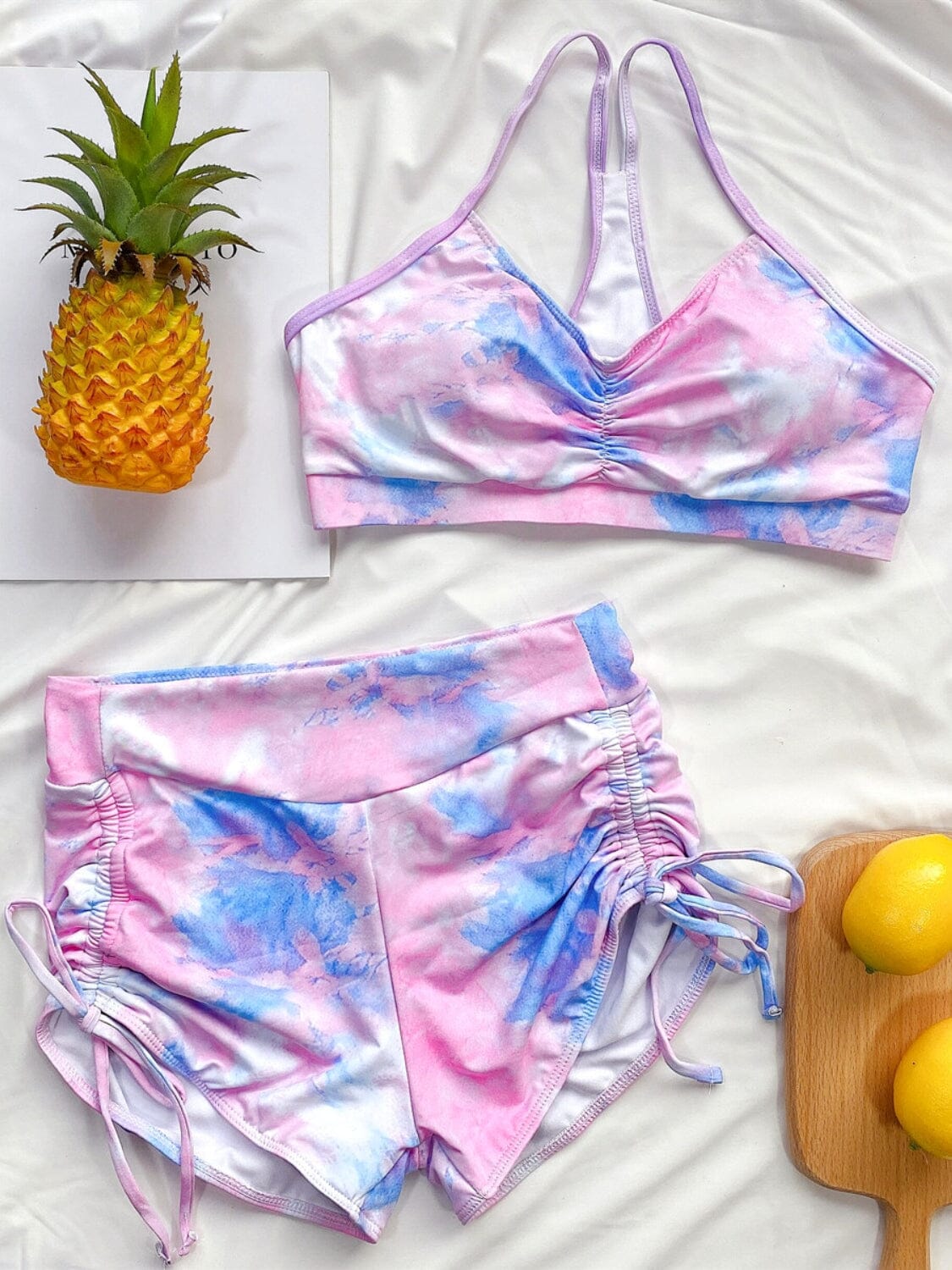 Tie-Dye Spaghetti Strap Top and Drawstring Shorts Swim Set - Sydney So Sweet