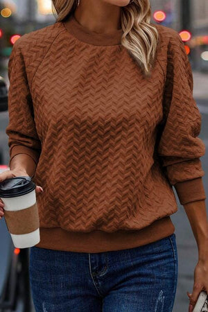 Texture Round Neck Long Sleeve Sweatshirt - Sydney So Sweet