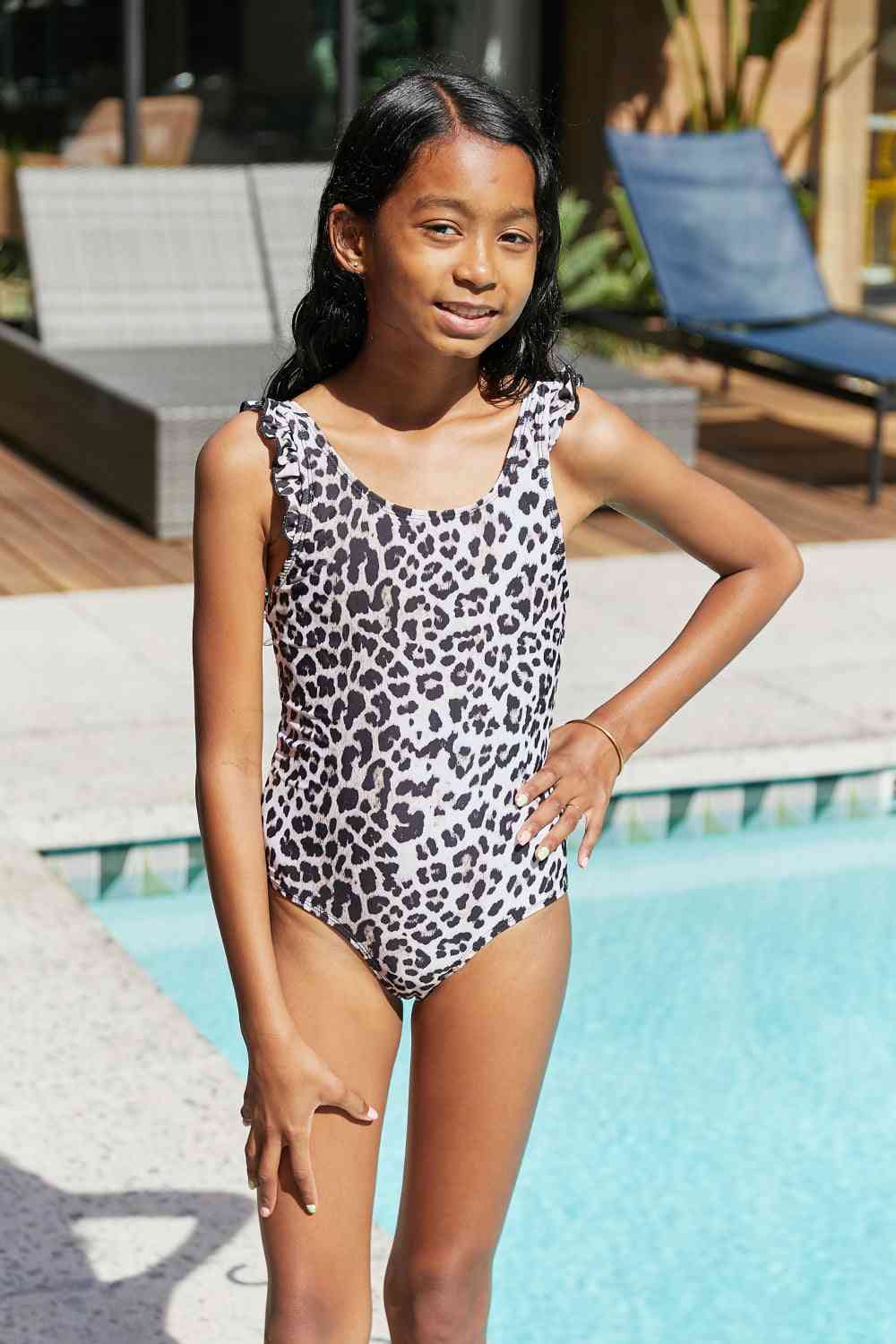 Float On Ruffled One-Piece Girls Swimsuit in Cat - Sydney So Sweet