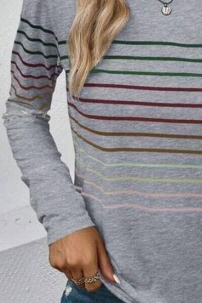 Striped Round Neck Long Sleeve Top - Sydney So Sweet