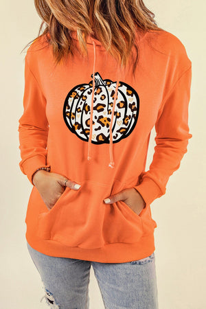 Leopard Pumpkin Graphic Hoodie with Pocket - Sydney So Sweet