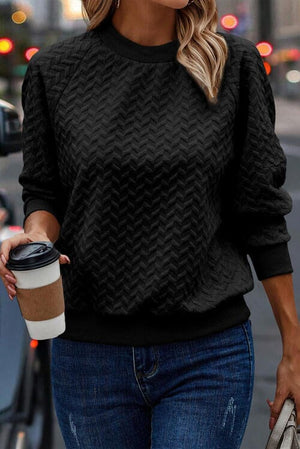 Texture Round Neck Long Sleeve Sweatshirt - Sydney So Sweet