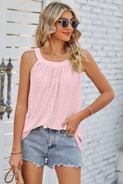 Openwork Round Neck Wide Strap Tank - Sydney So Sweet